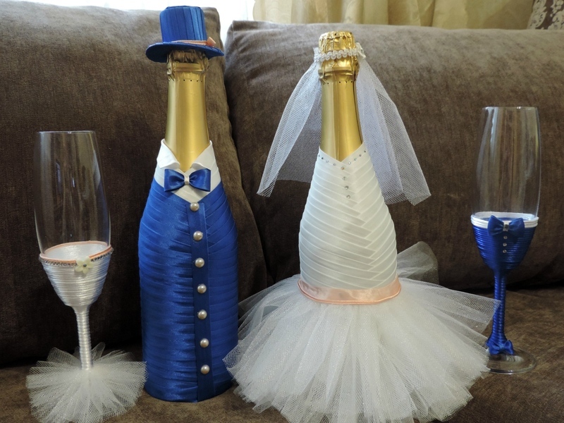 Декупаж шампанского на свадьбу