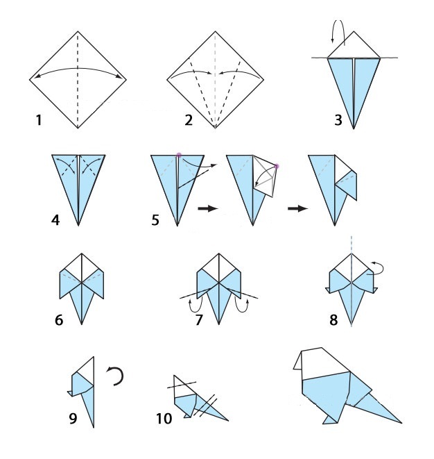 Оригами птица из бумаги