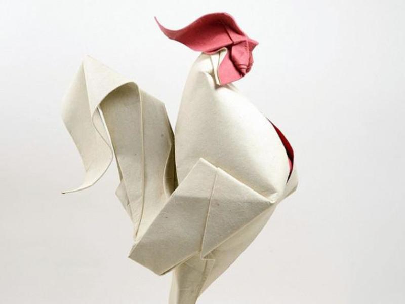 Мокрое оригами - петух